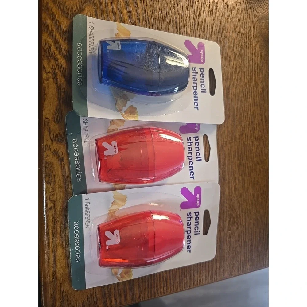 3 Pack Pencil Sharpeners,‎ Manual, Mess Free : 2 RED, BLUE - Single Hole